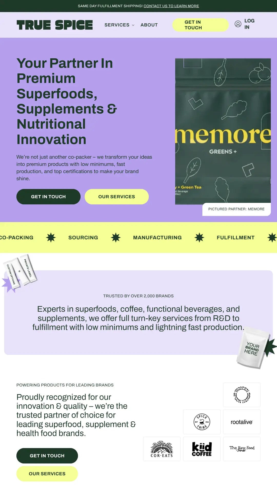 Screenshot: the True Spice Co. website.