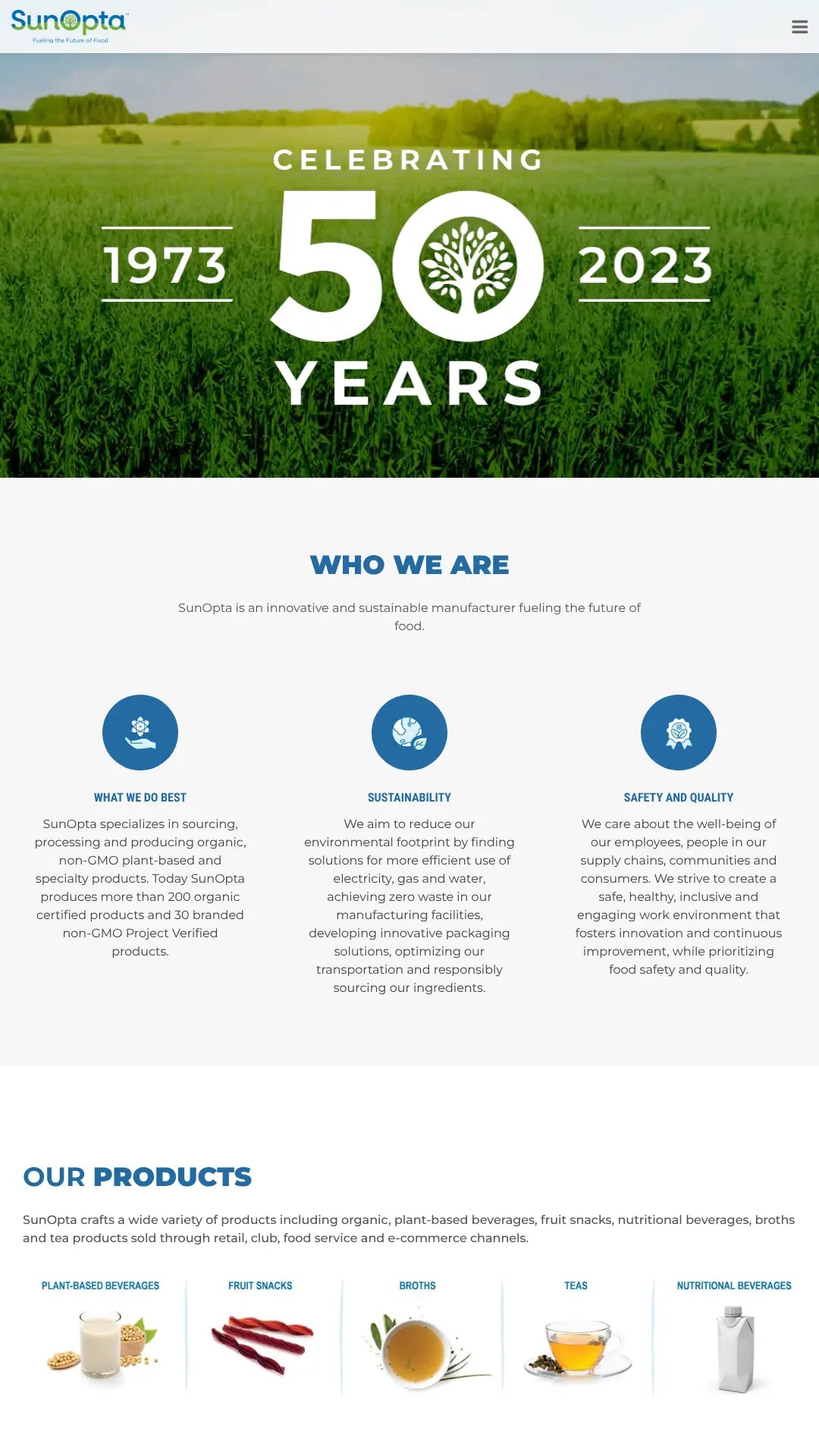 Screenshot: the SunOpta website.