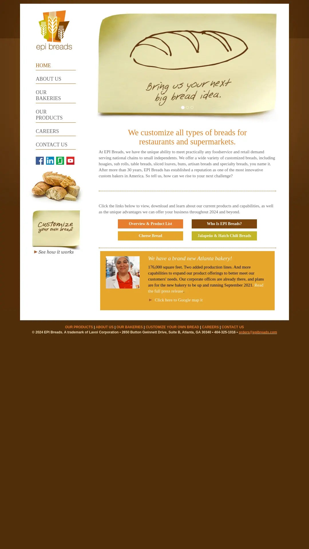 Screenshot: the Epi Breads website.