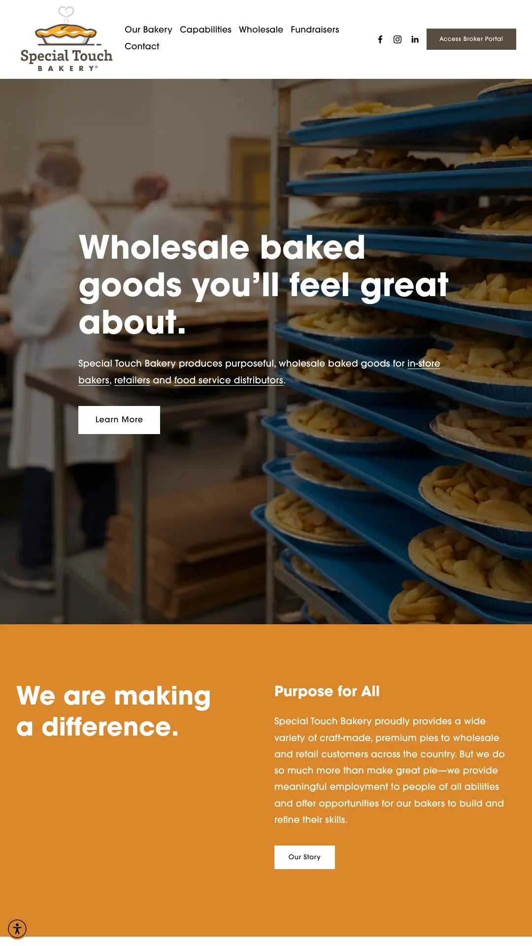 Screenshot: the Special Touch Bakery website.