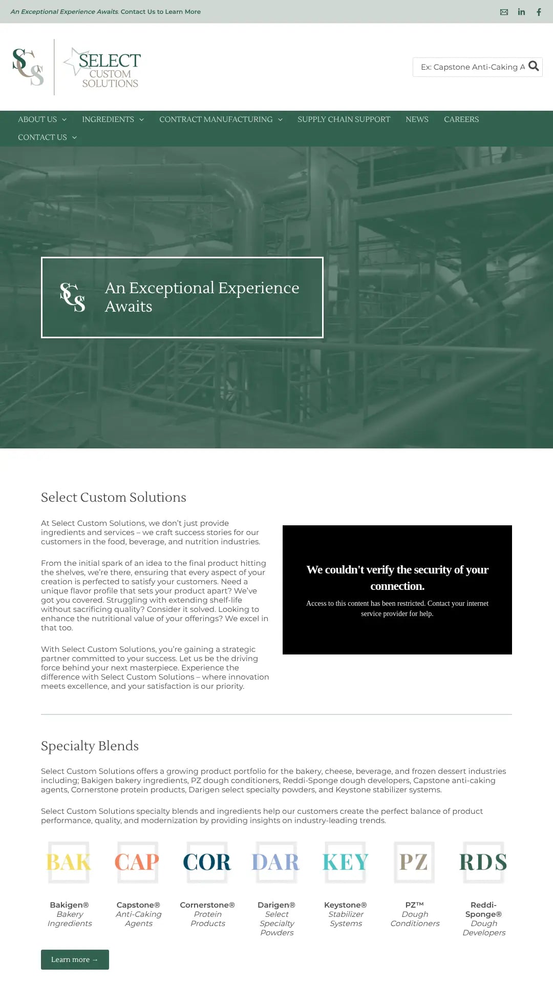 Screenshot: the Select Custom Solutions website.