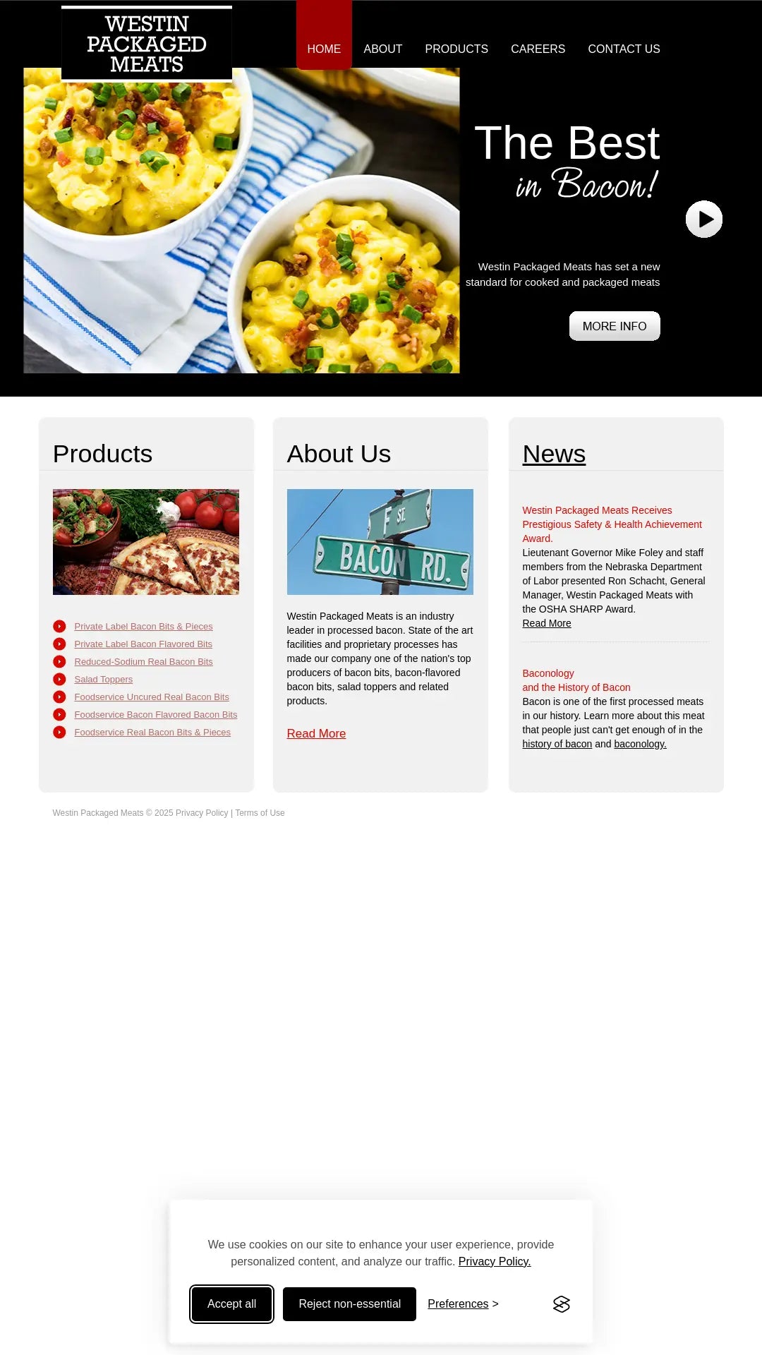 Screenshot: the Westin Packaged Meats website.