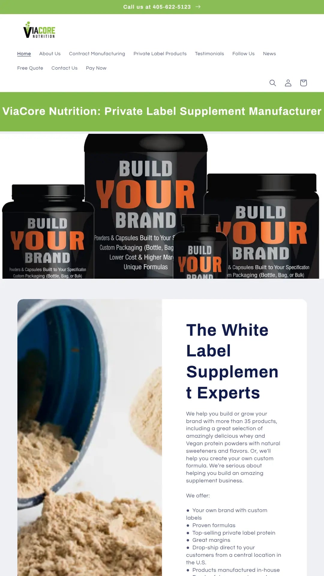 Screenshot: the ViaCore Nutrition website.