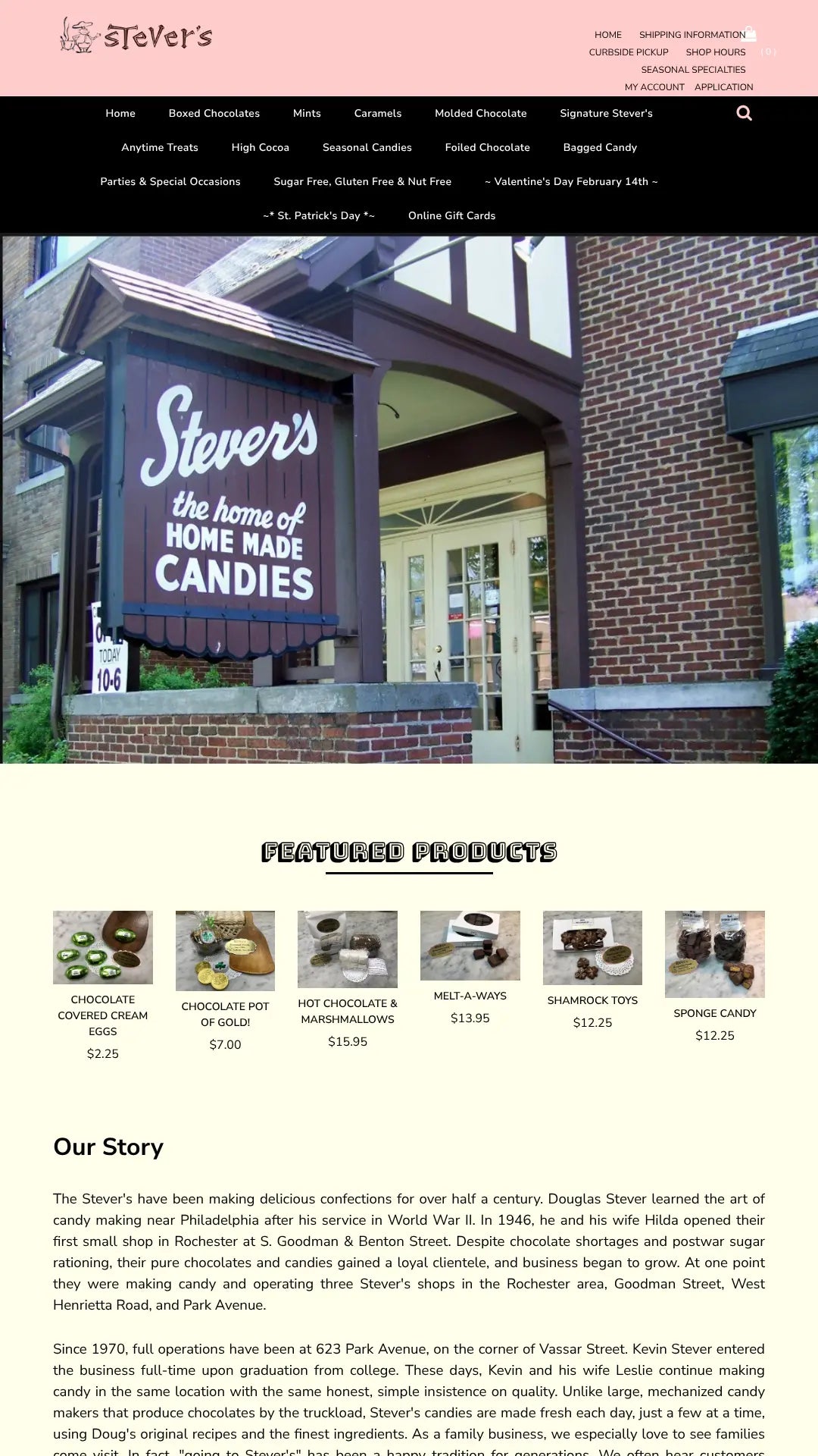 Screenshot: the Stever's Candy website.