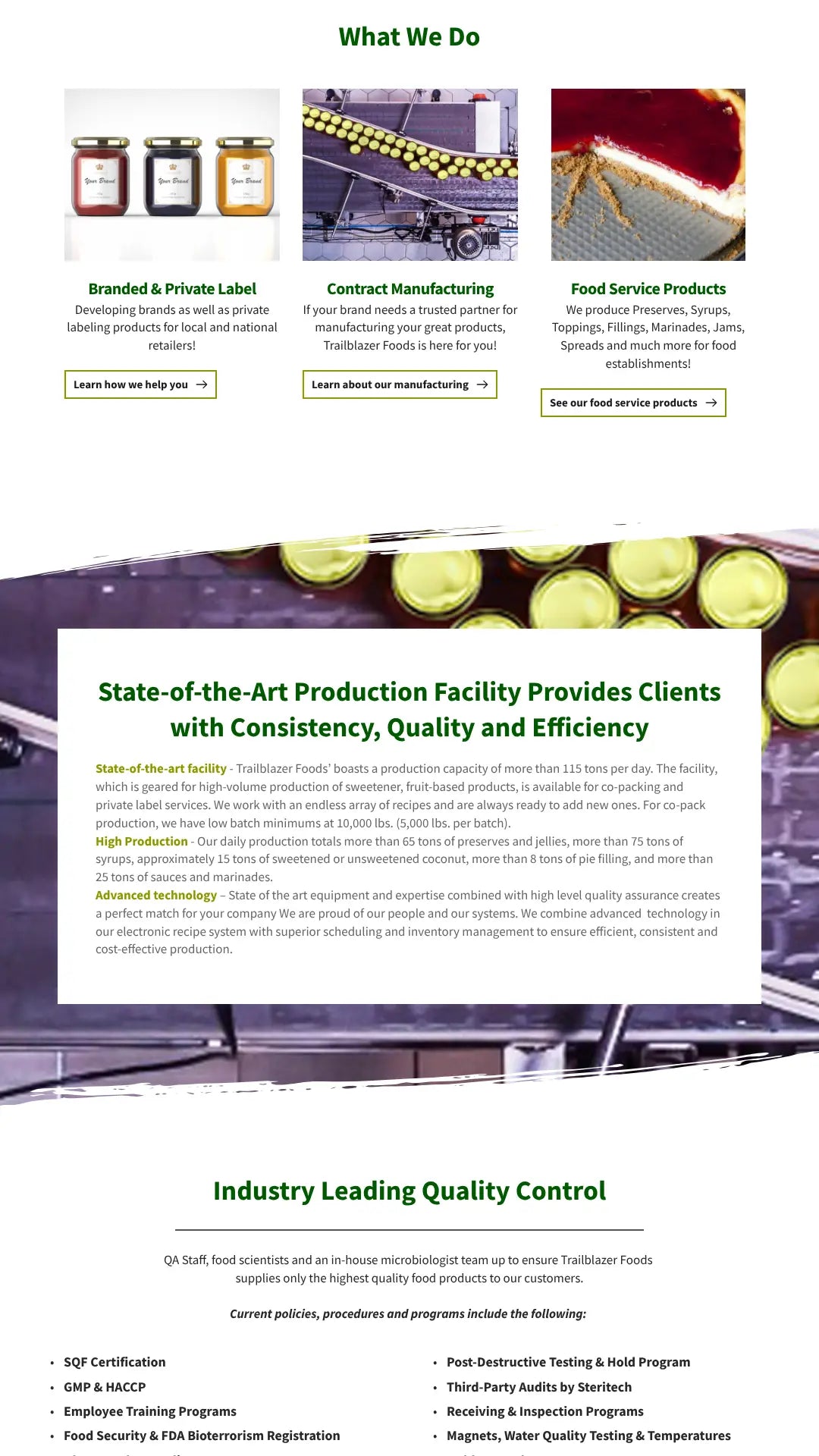 Screenshot: the Trailblazer Foods website.