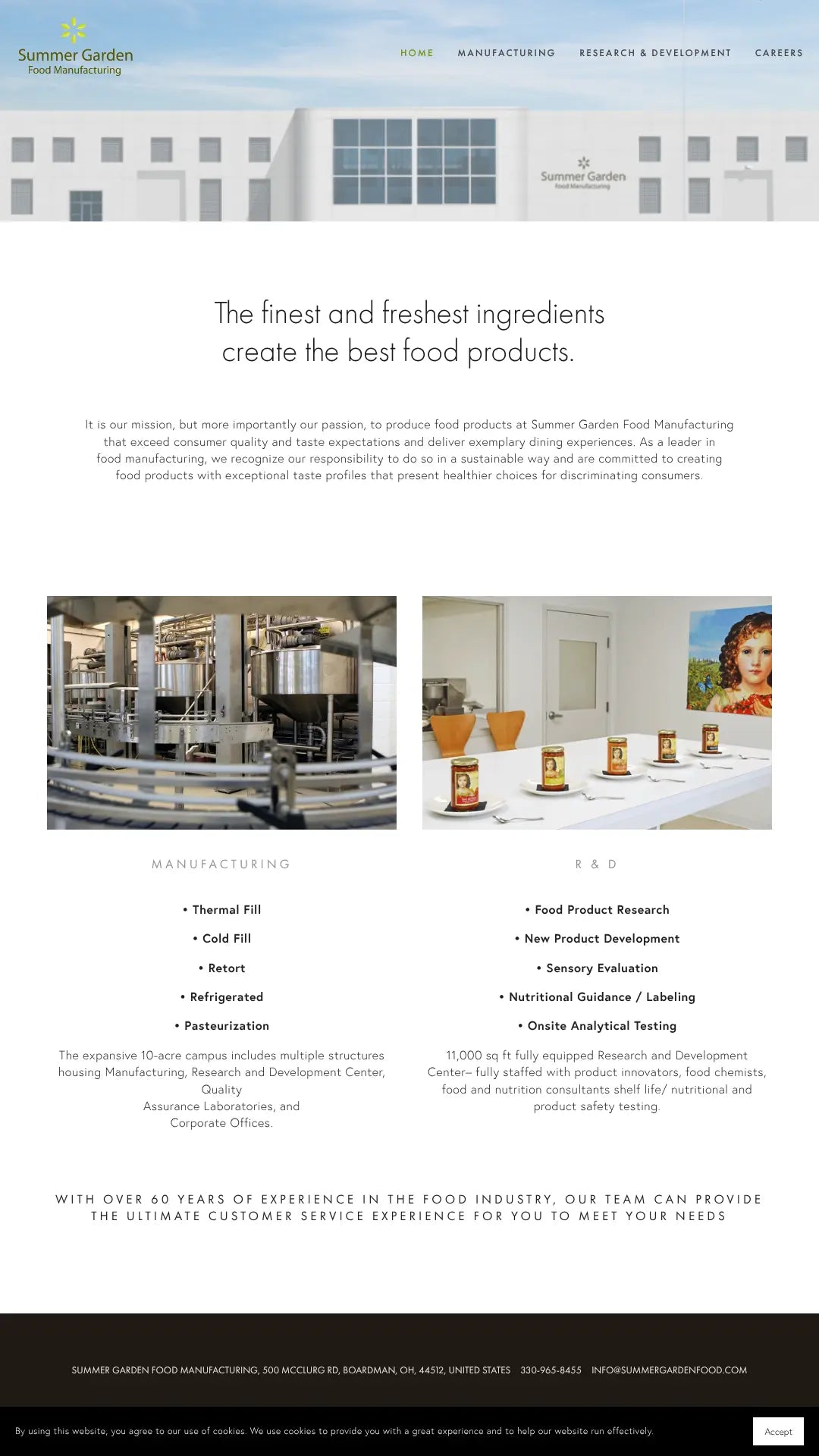 Screenshot: the Summer Garden Food Mfg website.