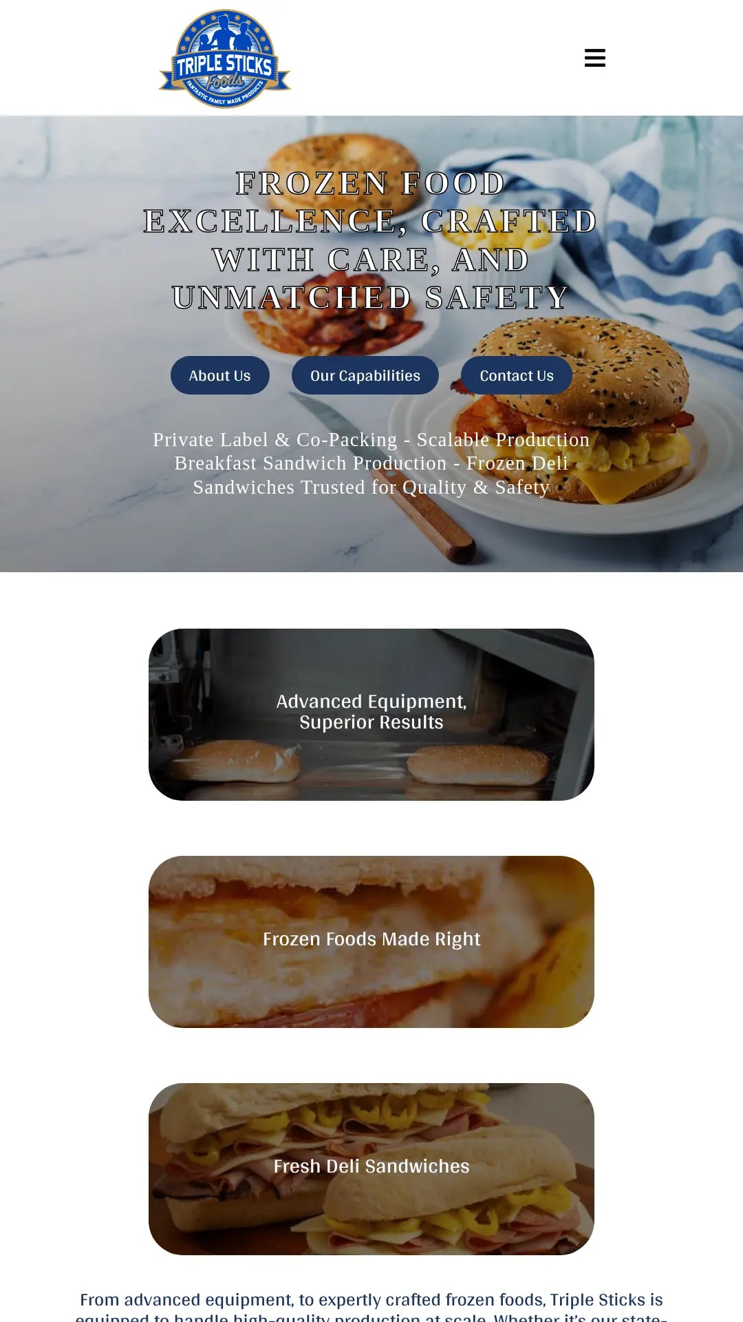 Screenshot: the Triple Sticks Foods LLC website.