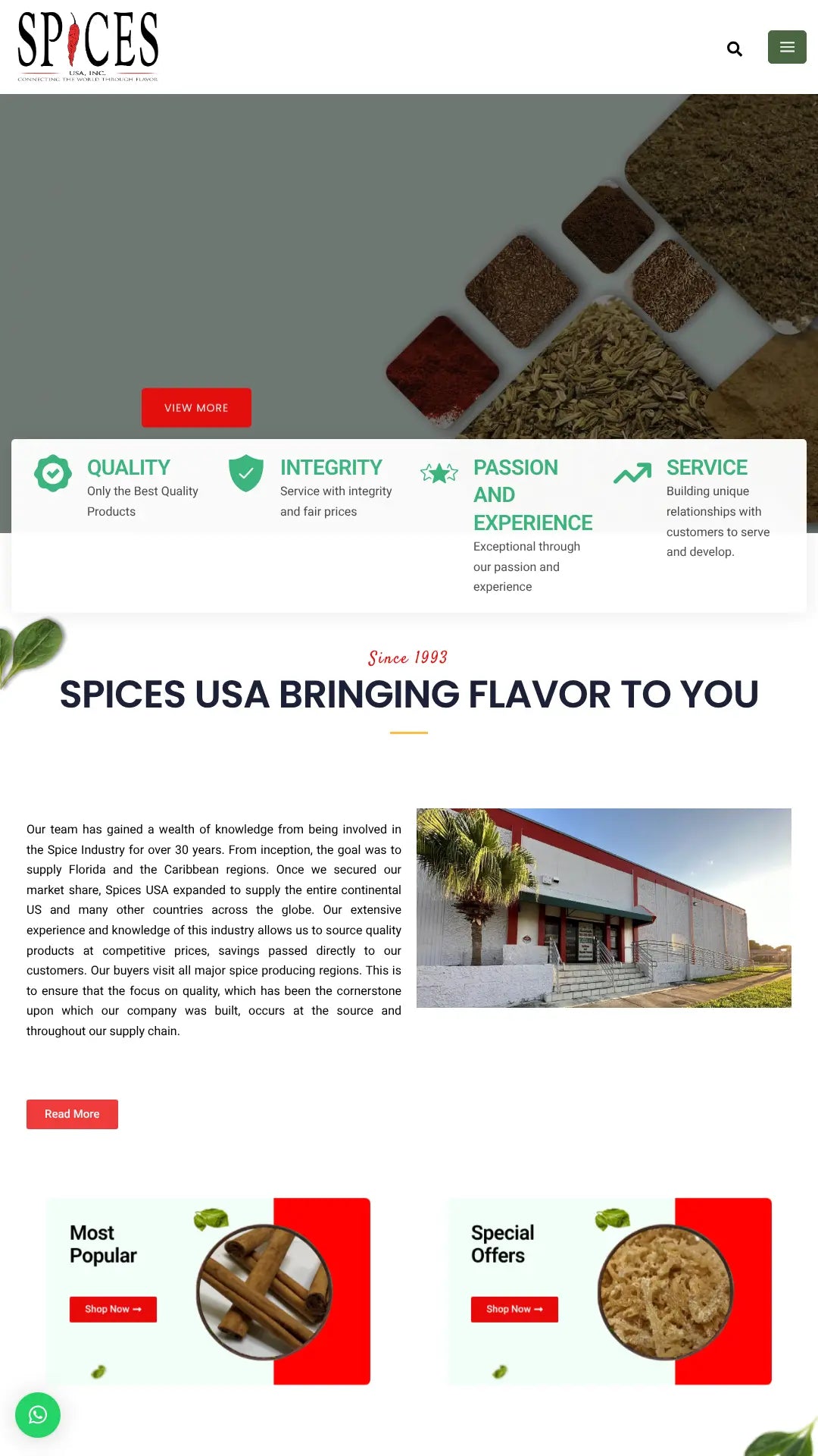 Screenshot: the Spices USA website.