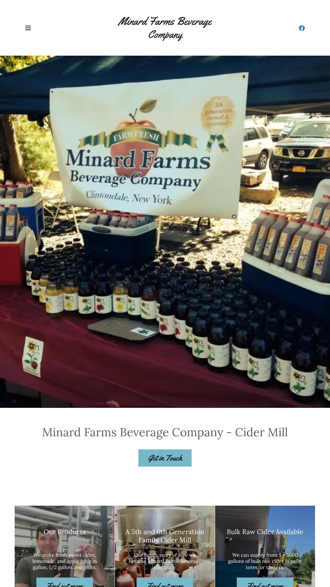 Screenshot: the Minard Farms Beverage website.
