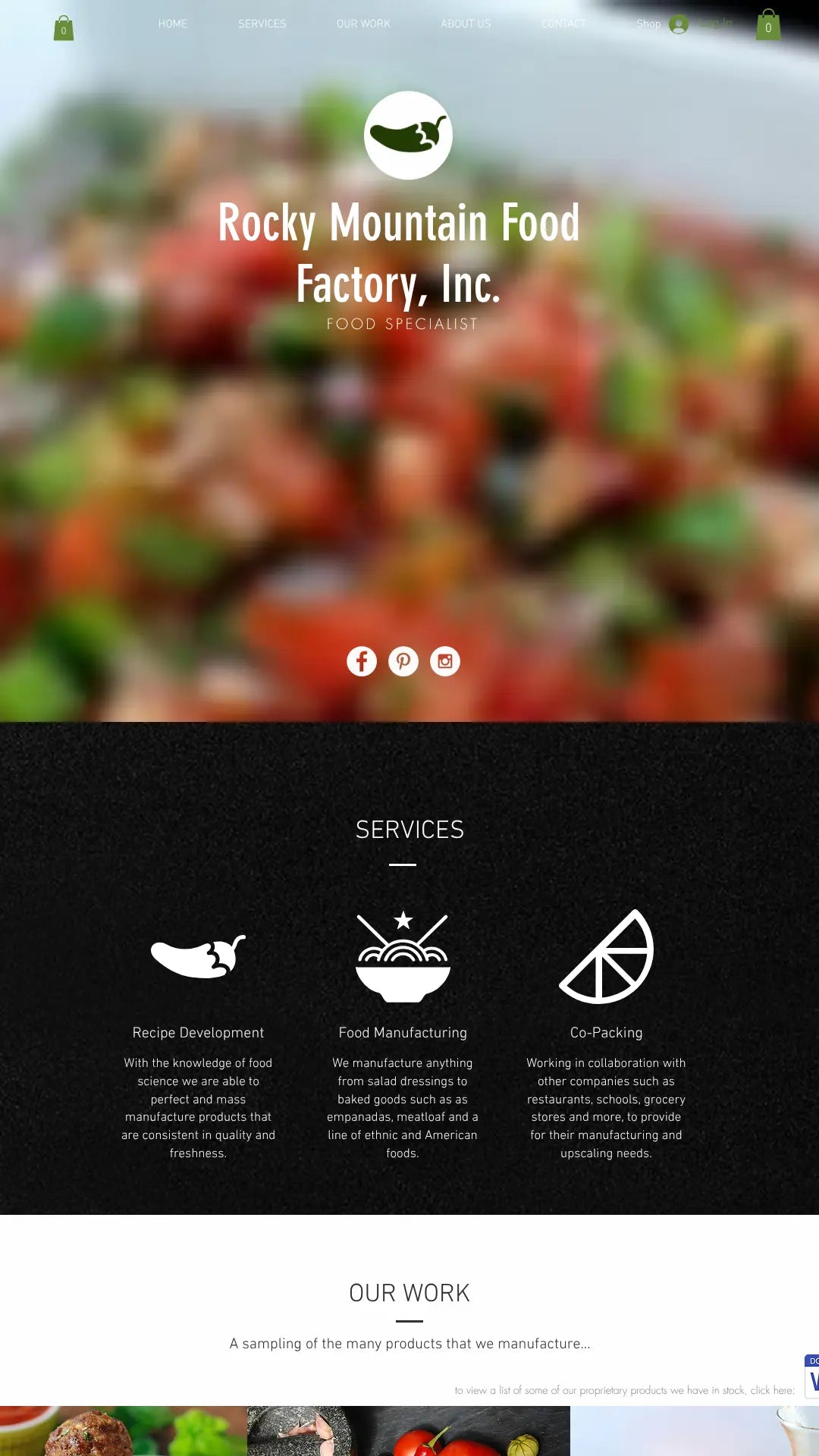 Screenshot: the Rocky Mountain Food Factory website.