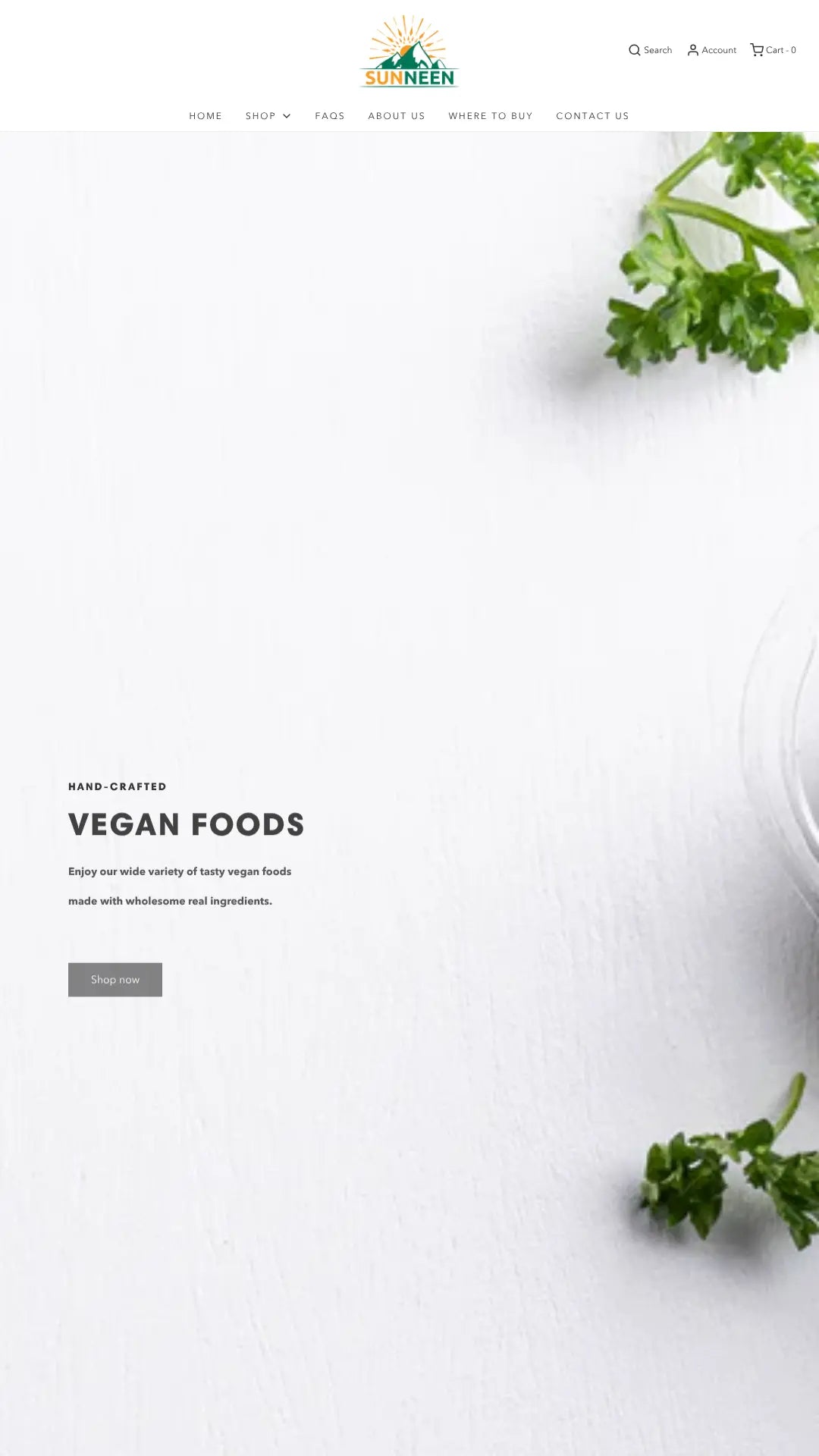 Screenshot: the Sunneen Health Foods website.
