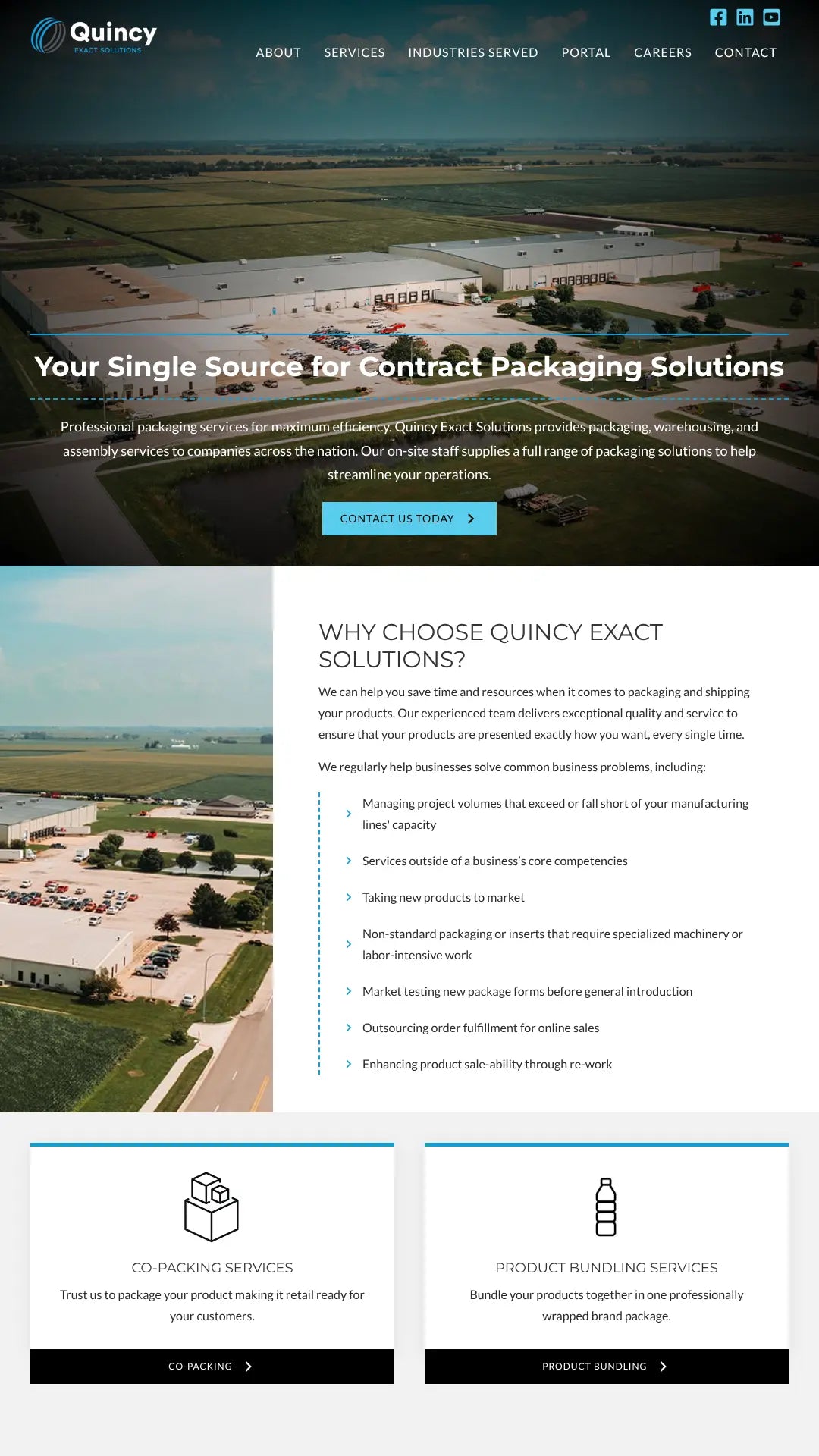 Screenshot: the Quincy Exact Solutions website.