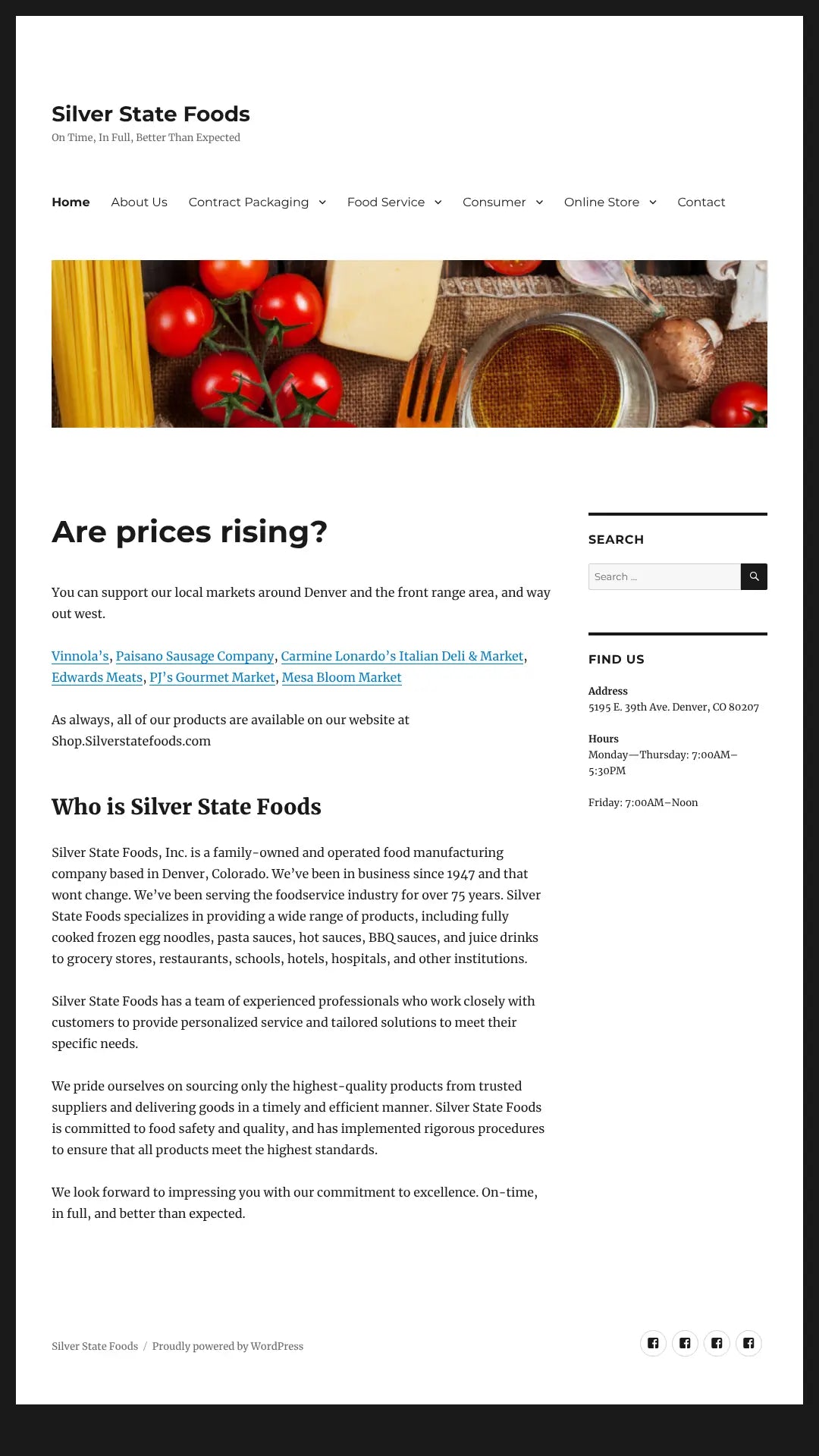 Screenshot: the Silver State Foods website.