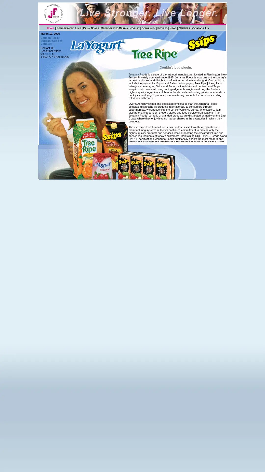 Screenshot: the Johanna Foods website.