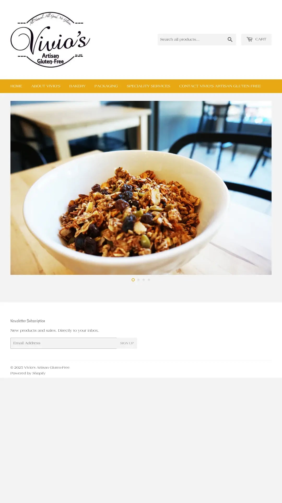 Screenshot: the Vivio's Artisan Gluten -Free website.