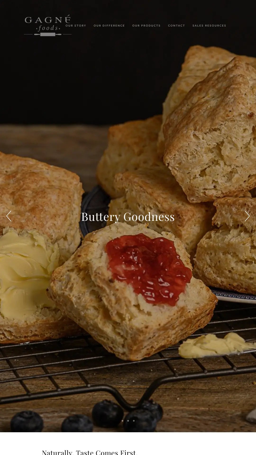 Screenshot: the Gagné Foods website.