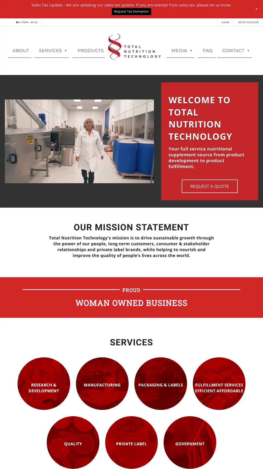 Screenshot: the Total Nutrition Technology website.