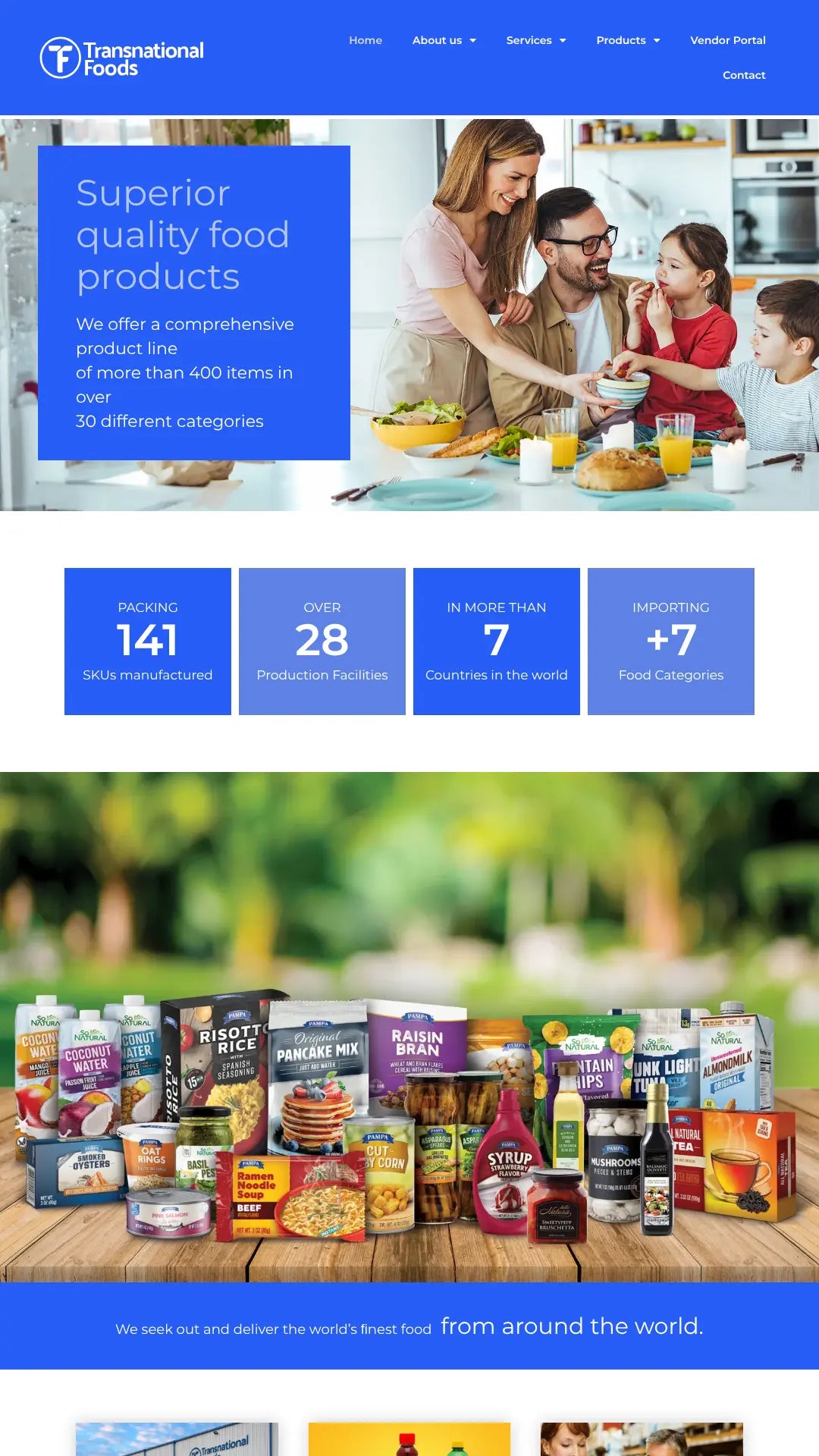 Screenshot: the Transnational Foods website.