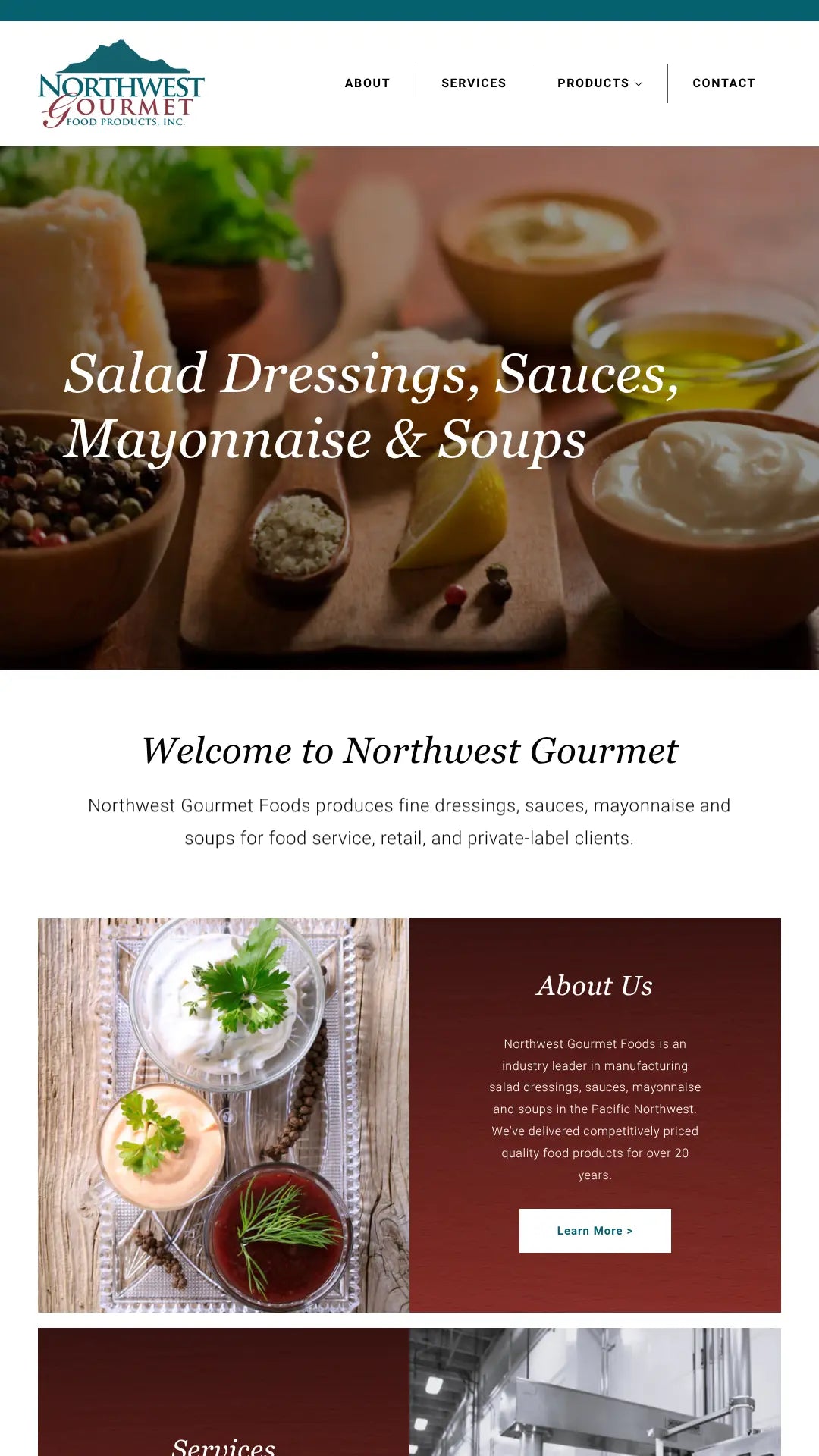 Screenshot: the NW Gourmet Foods website.