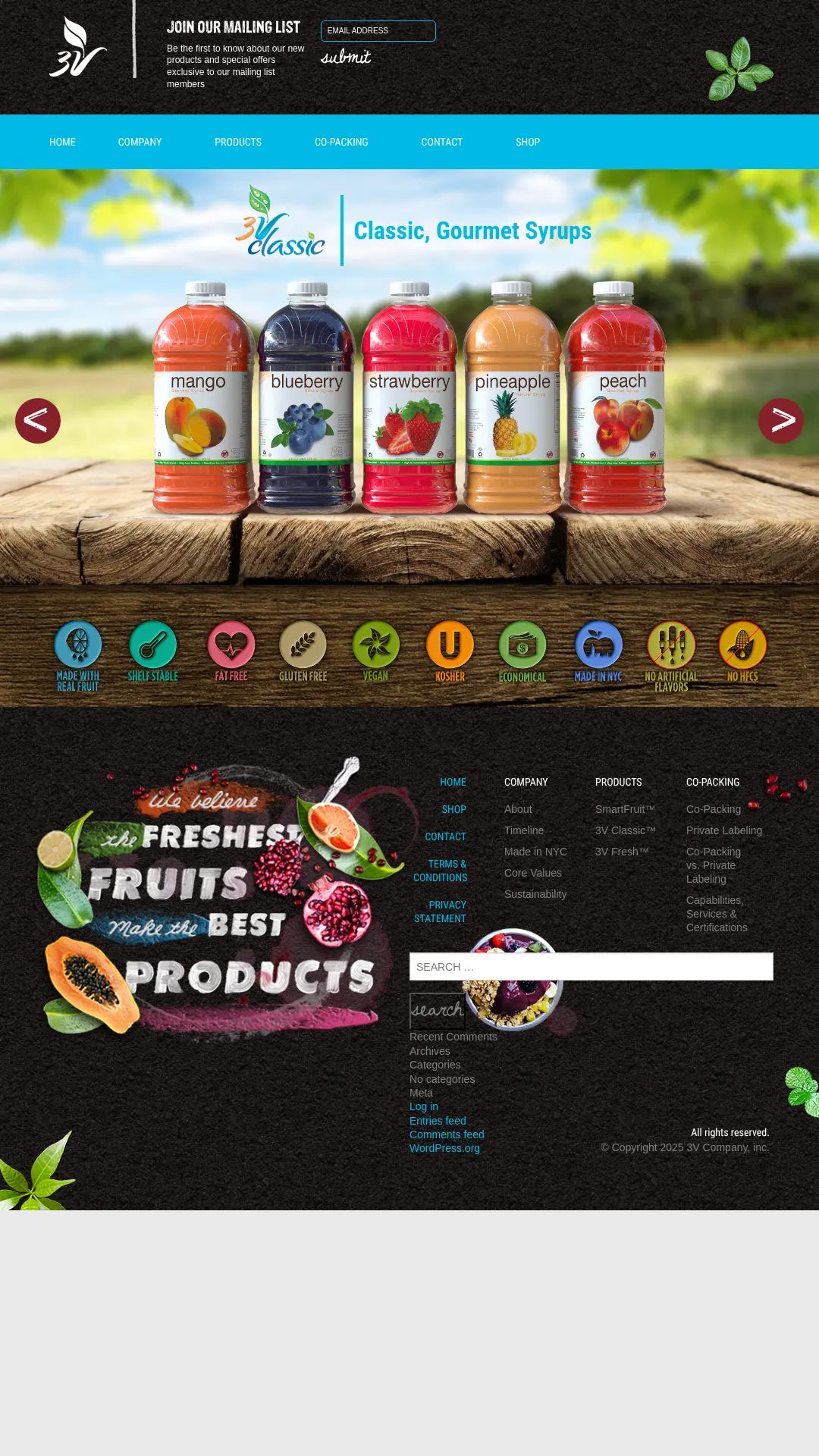 Screenshot: the 3V website.