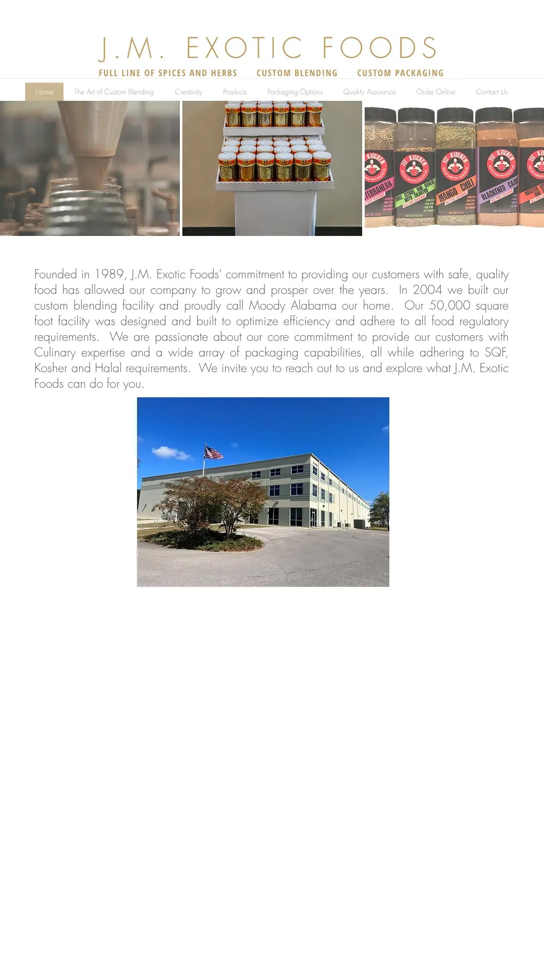 Screenshot: the JM Exotic Foods website.