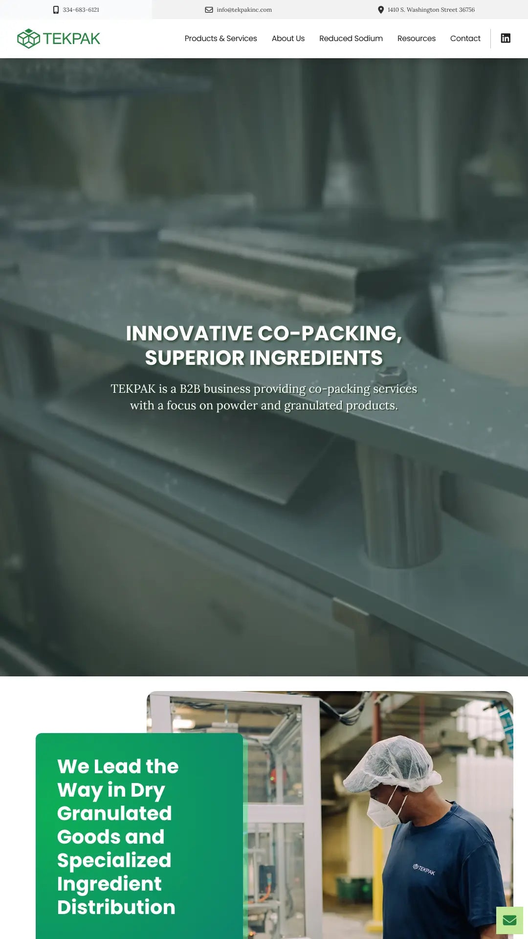 Screenshot: the Tekpak, Inc website.