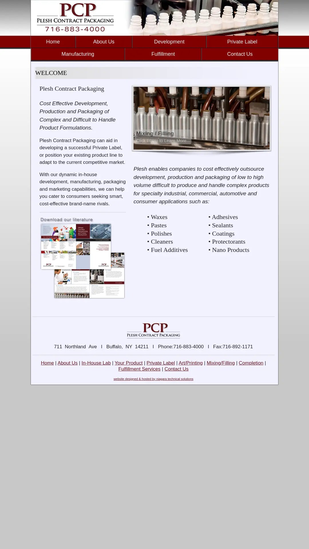 Screenshot: the Plesh Contract Packaging website.