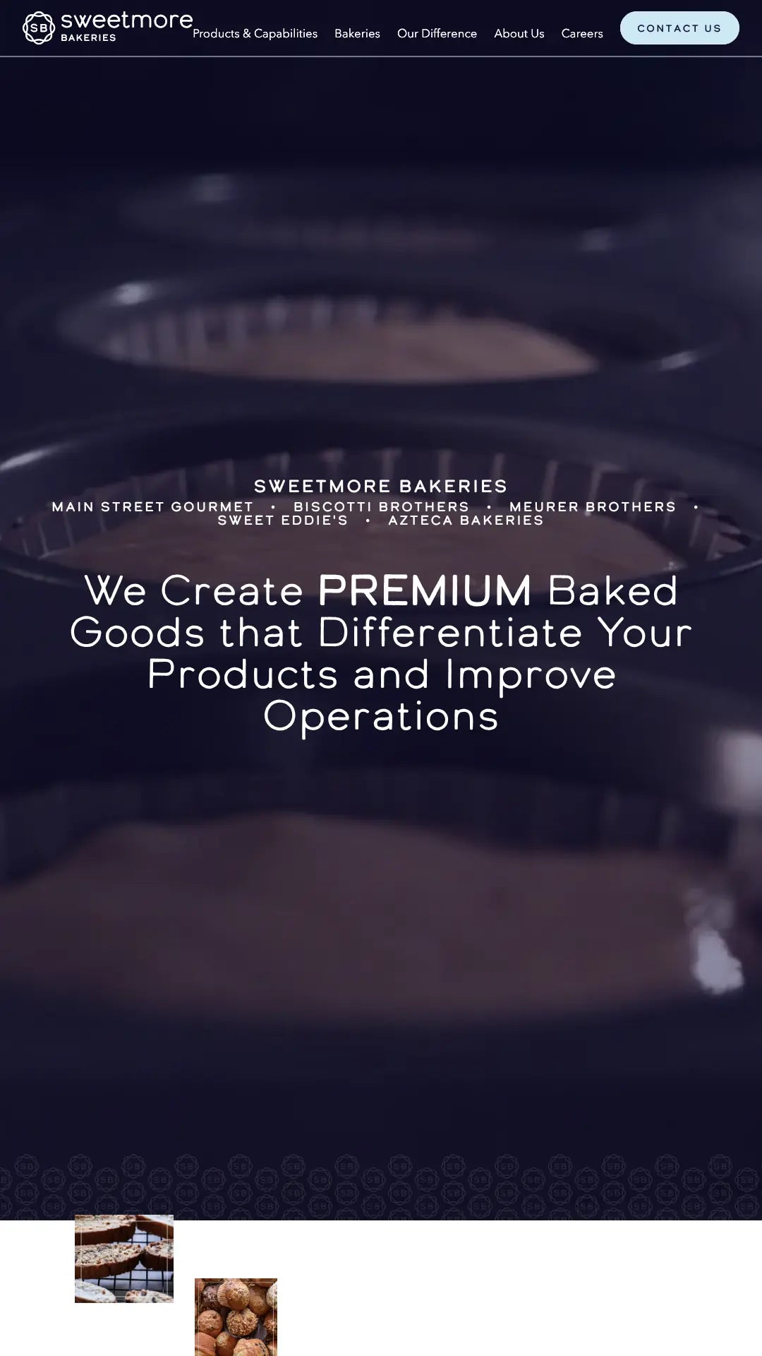 Screenshot: the Sweetmore Bakeries website.
