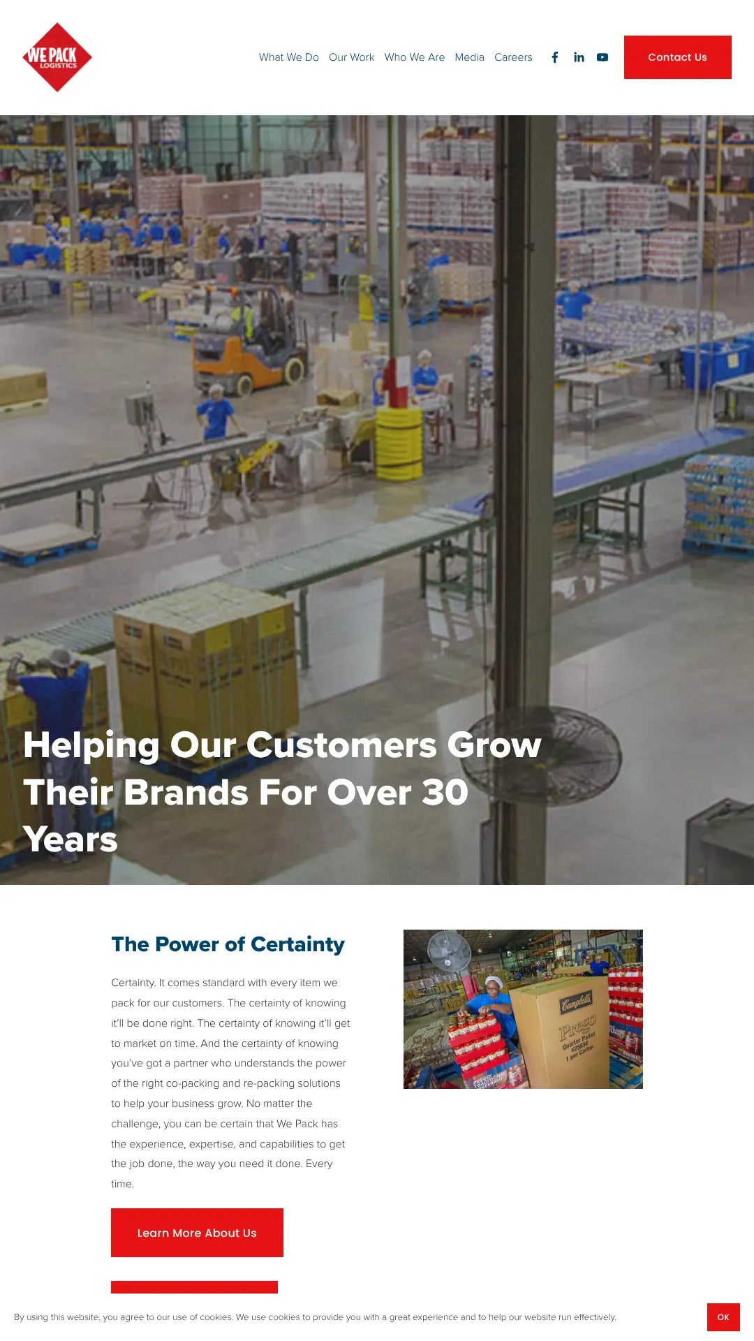 Screenshot: the We Pack Logistics website.