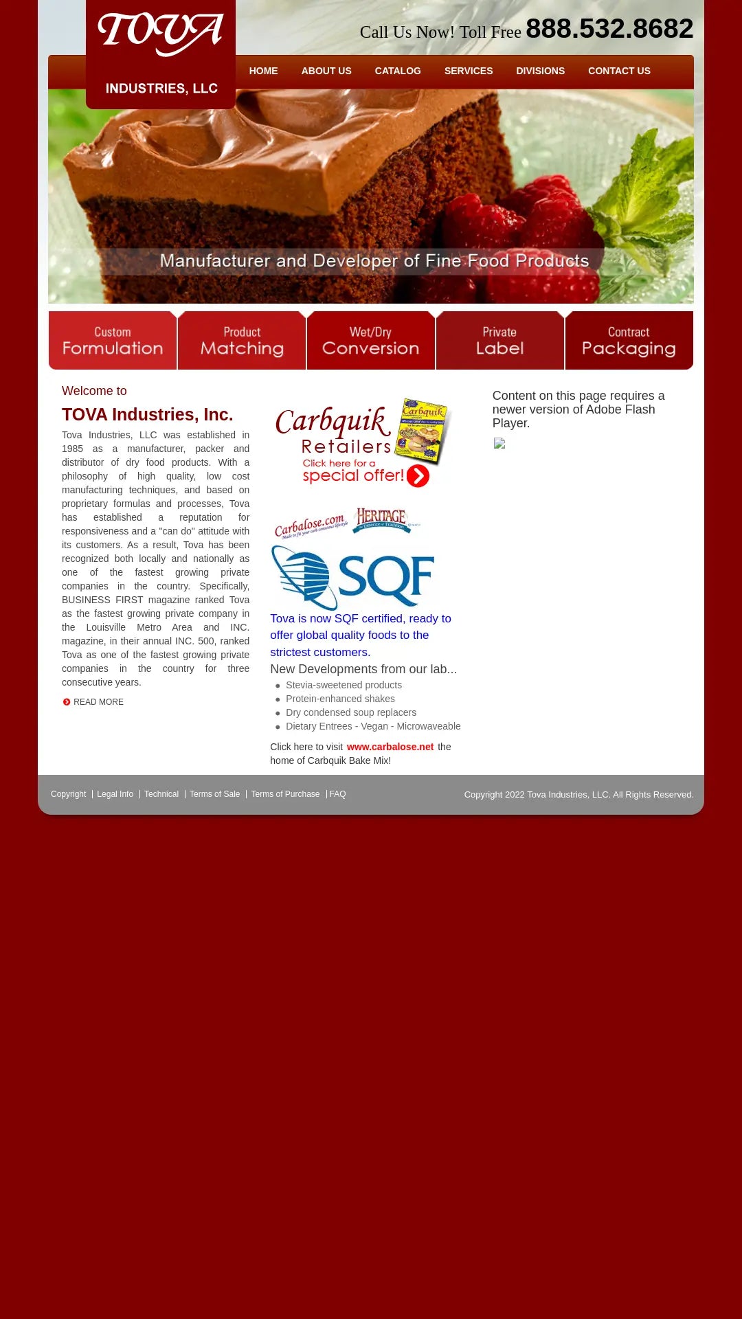Screenshot: the Tova Industries website.