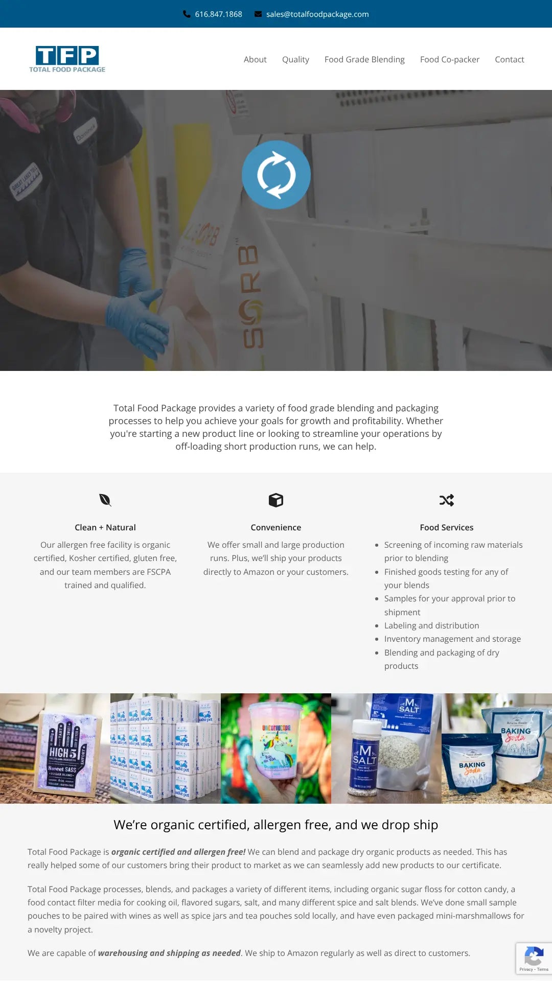 Screenshot: the Total Food Package website.