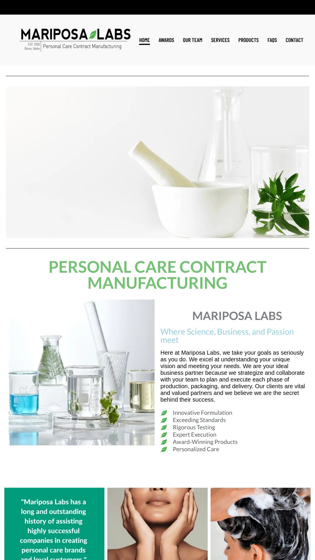 Screenshot: the Mariposa Labs website.