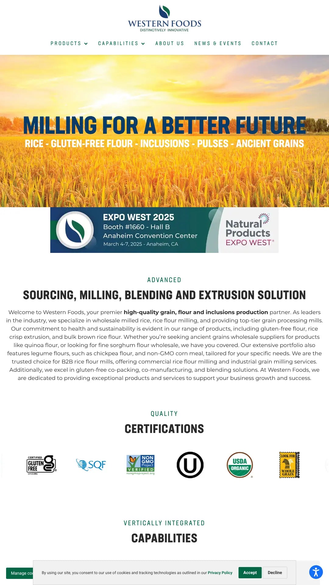 Screenshot: the Western Foods Co website.