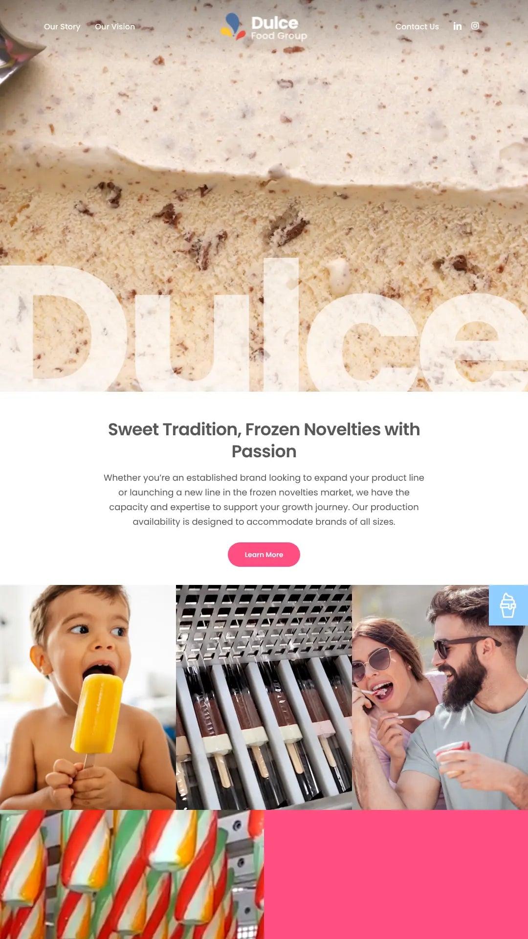 Screenshot: the Dulce Food Group website.