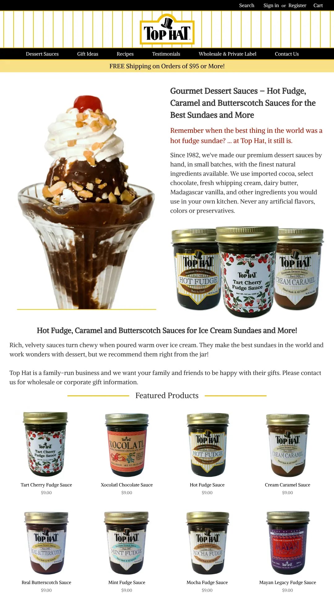 Screenshot: the Top Hat Company website.