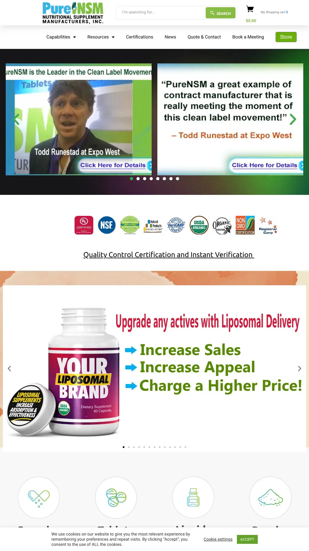 Screenshot: the Nutritional Supplement Manufacturers, Inc. website.
