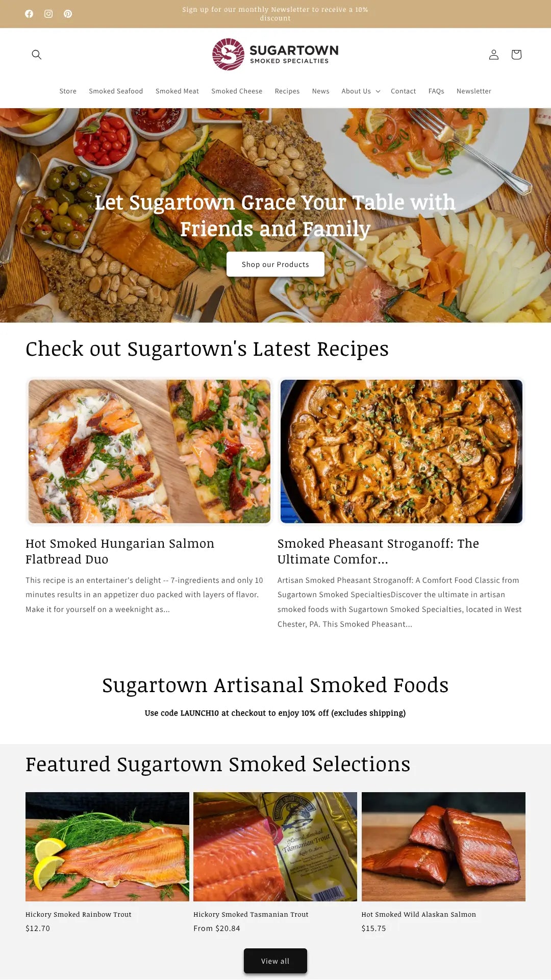 Screenshot: the Sugartown Smoked Specialties website.