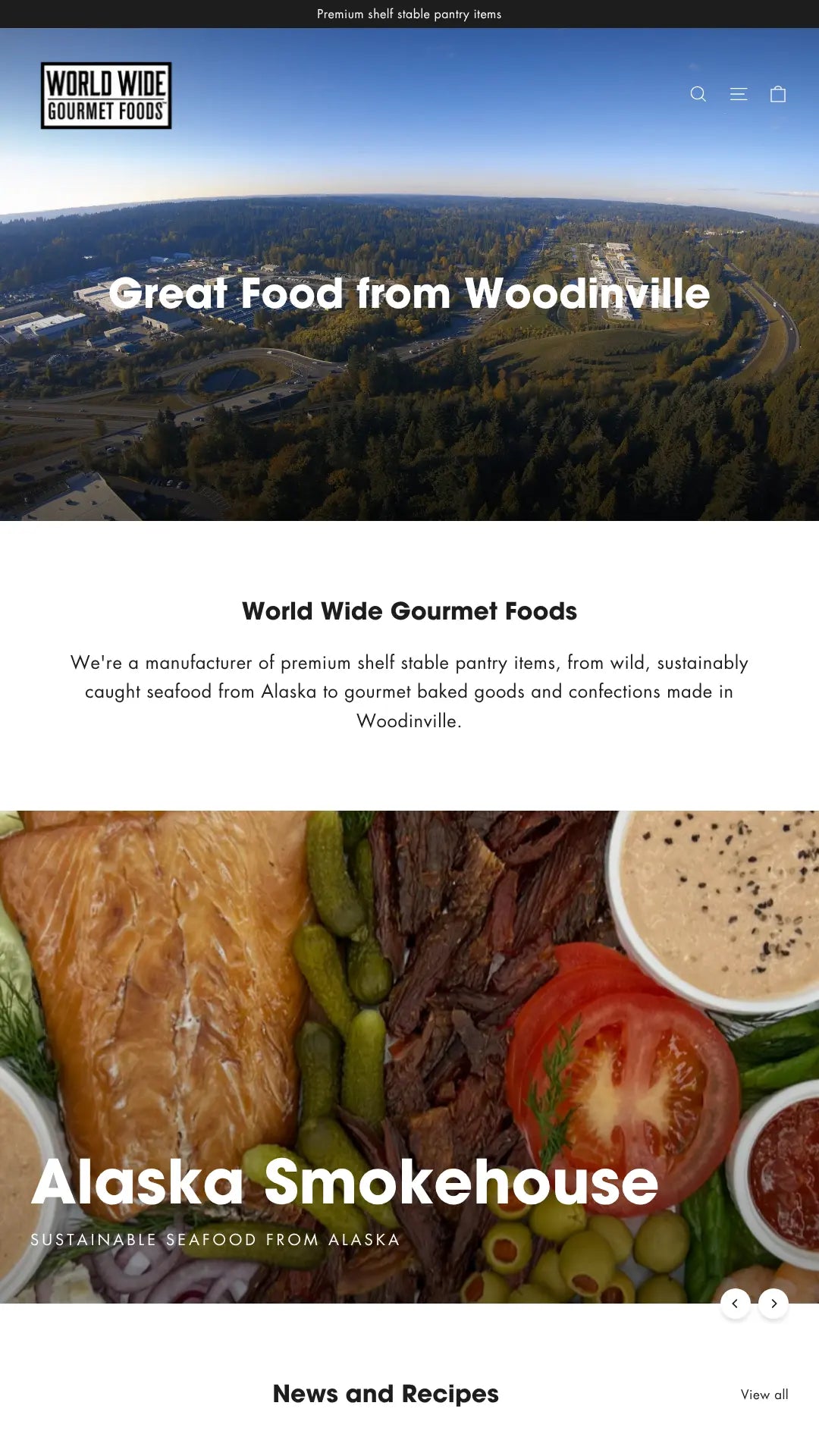 Screenshot: the World Wide Gourmet Foods, Inc. website.