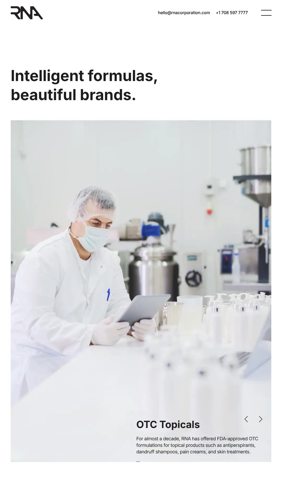 Screenshot: the RNA Corporation website.