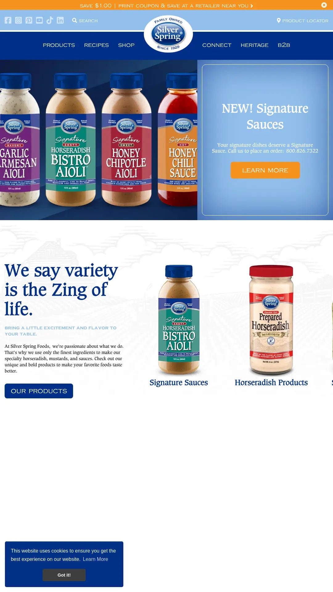 Screenshot: the Silver Spring Foods website.