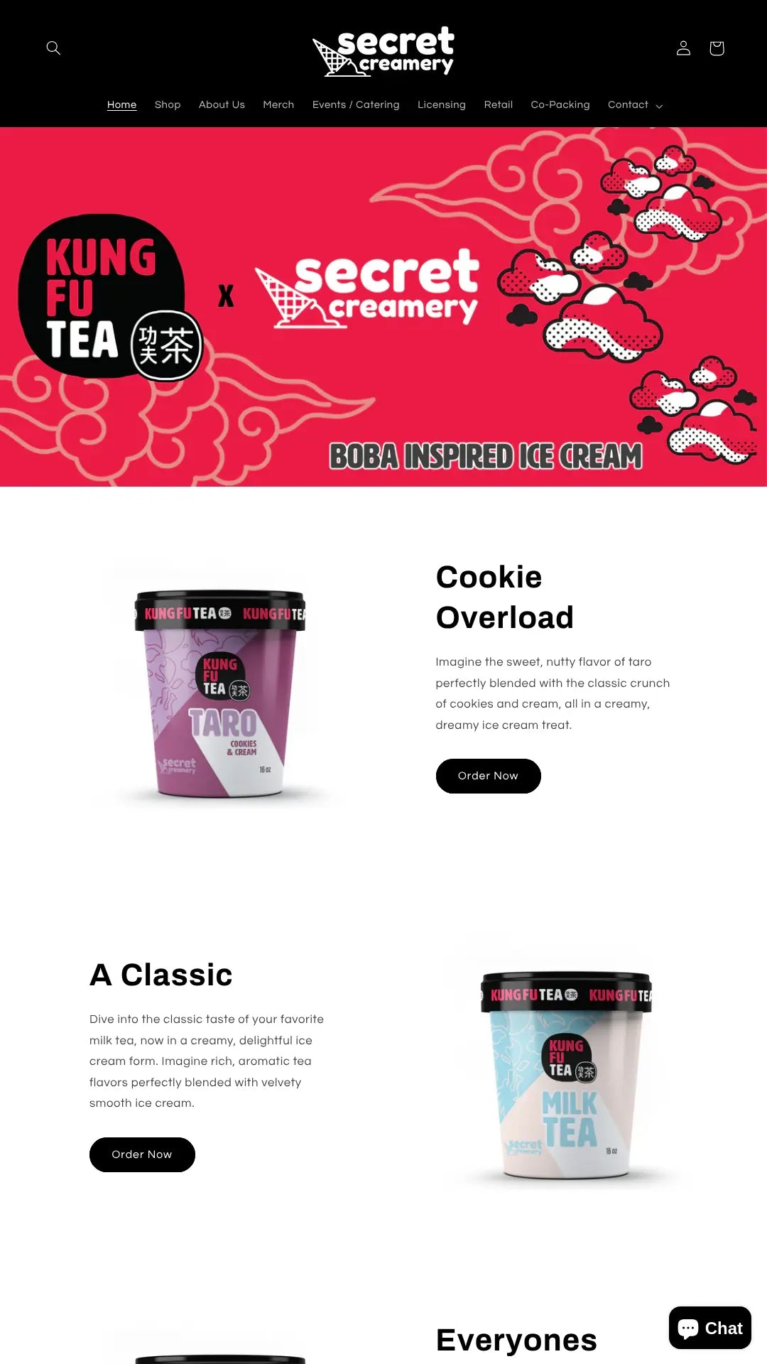 Screenshot: the Secret Creamery website.
