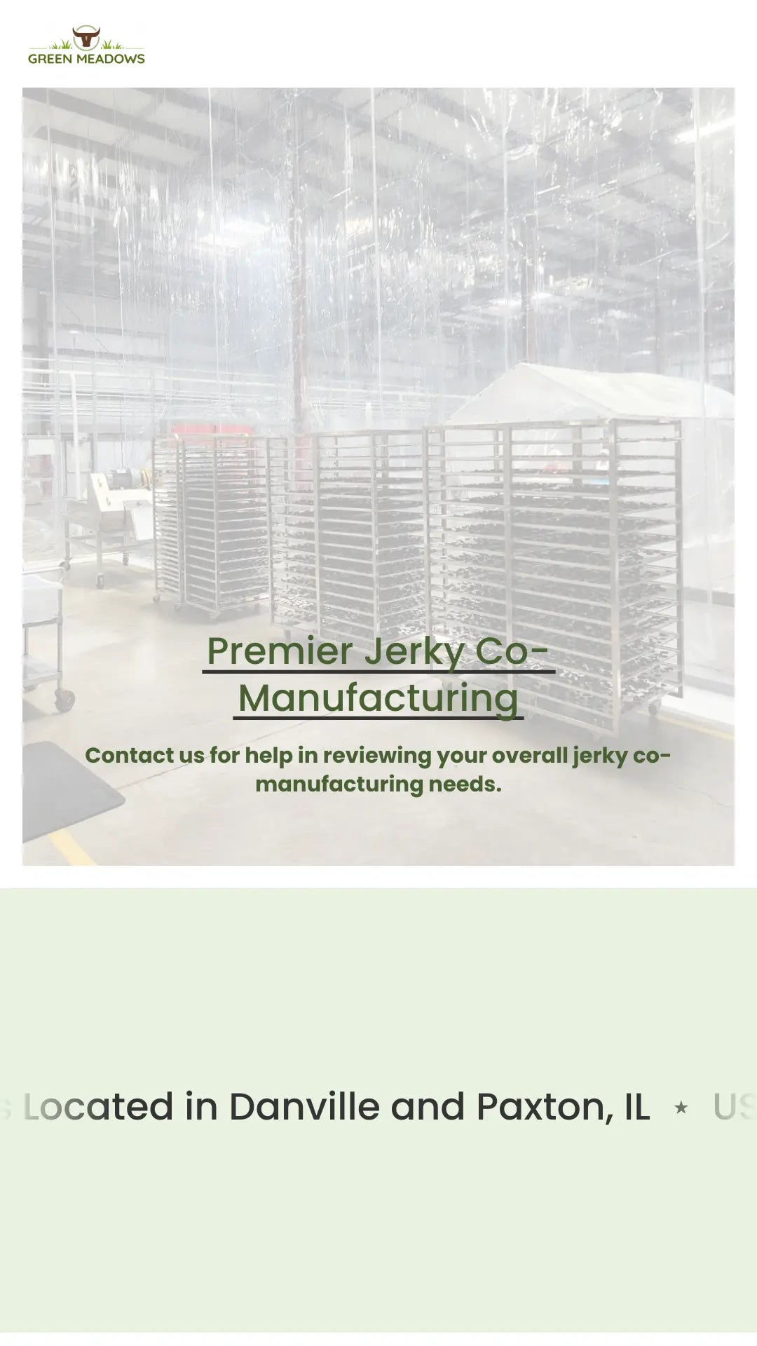 Screenshot: the Green Meadows Foods website.