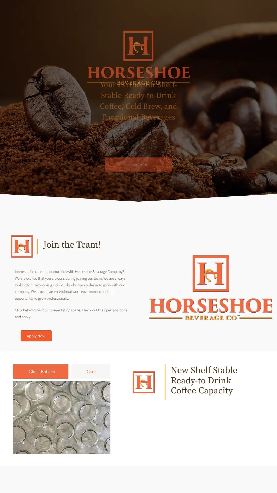Screenshot: the Horseshoe Beverage website.