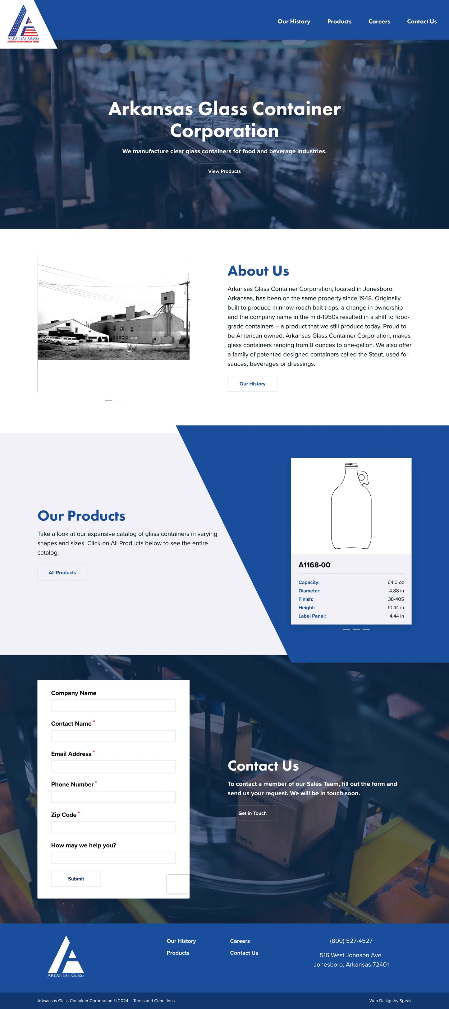 Screenshot: the Arkansas Glass website.