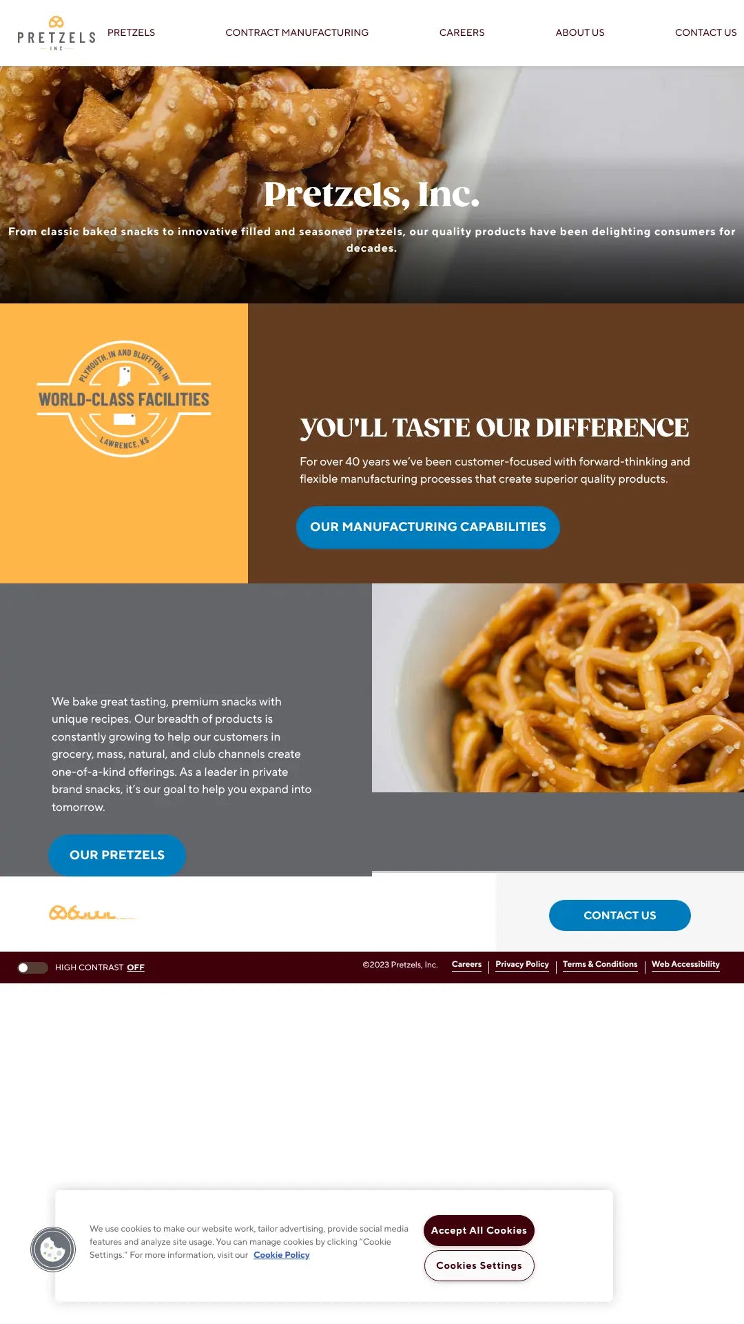 Screenshot: the Pretzels, Inc. website.