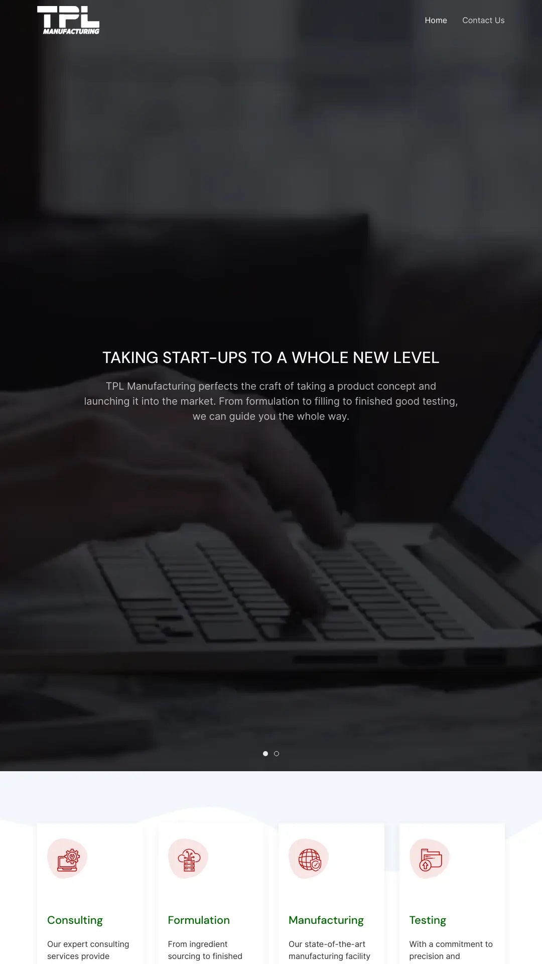 Screenshot: the TPL Manufacturing website.