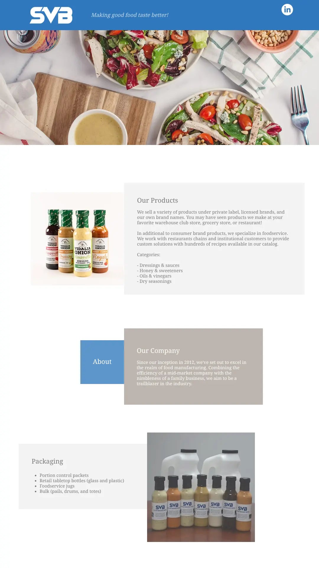 Screenshot: the SVB Foods website.