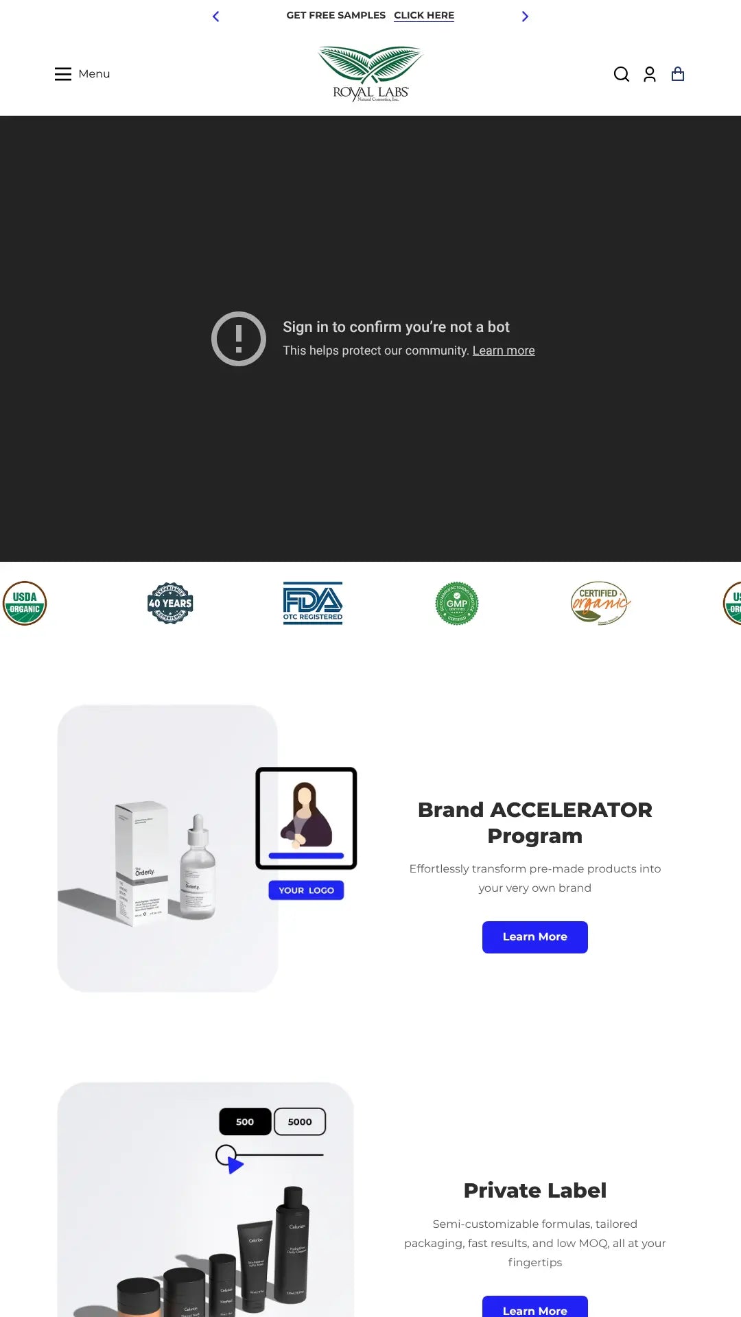 Screenshot: the Royal Labs website.