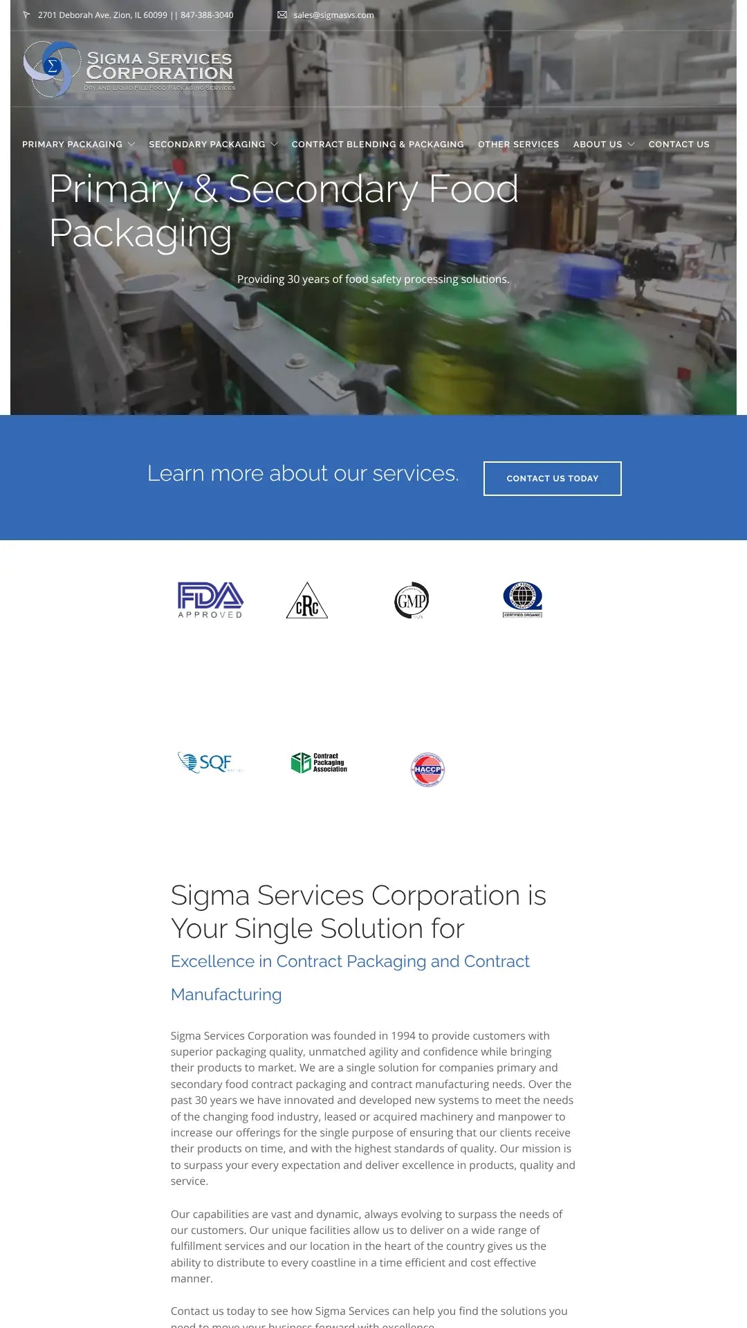 Screenshot: the Sigma Services Corporation website.