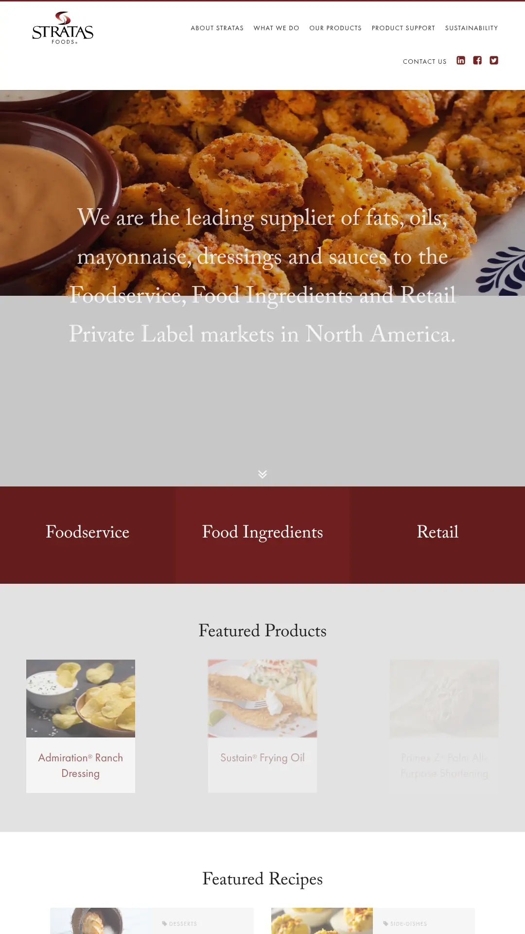 Screenshot: the Stratas Foods website.